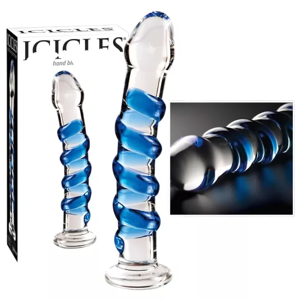 Icicles No. 5 - Spiralförmiger Glas-Dildo (transparent-blau)