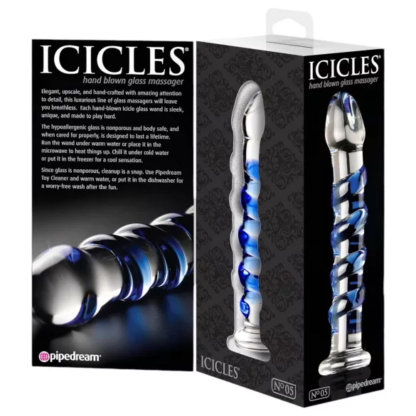 Icicles No. 5 - Spiralförmiger Glas-Dildo (transparent-blau)