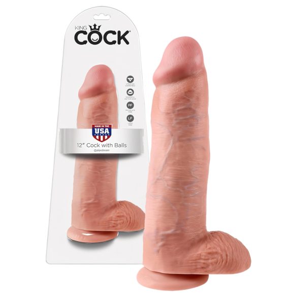 King Cock 12" großer Dildo mit Hoden (30 cm) - naturfarben