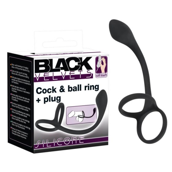 Black Velvet - dünner Anal-Dildo mit Penis- und Hodenring (schwarz)