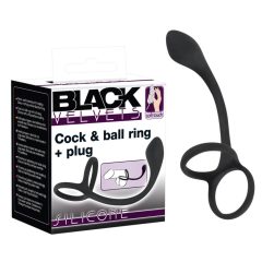   Black Velvet - dünner Anal-Dildo mit Penis und Hodenring (schwarz)