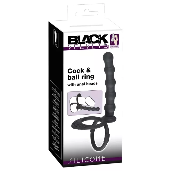 Black Velvet - Hoden- & Penisring mit Anal-Dildo (schwarz)