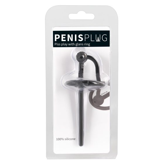 Penisplug - Silikon-Peniskopfring mit hohlem Harnröhrenstab (schwarz)