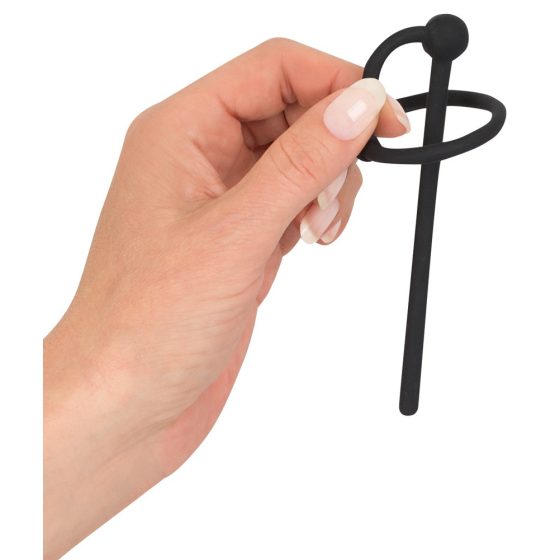 Penisplug - Silikon-Peniskopfring mit hohlem Harnröhrenstab (schwarz)