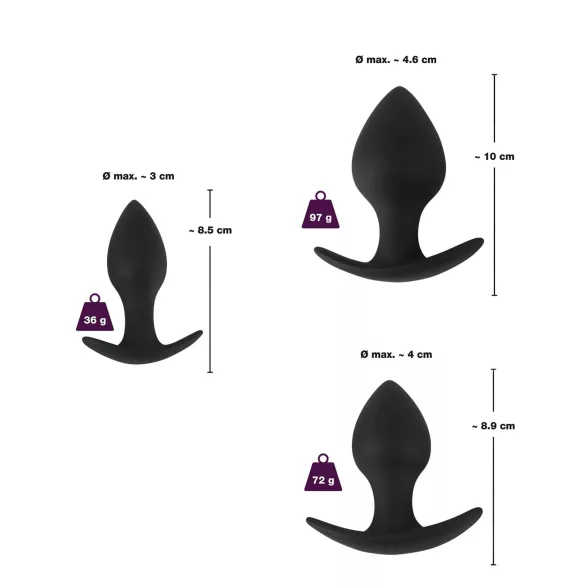 Black Velvets - Silikon-Analplug-Set (3-teilig, schwarz)
