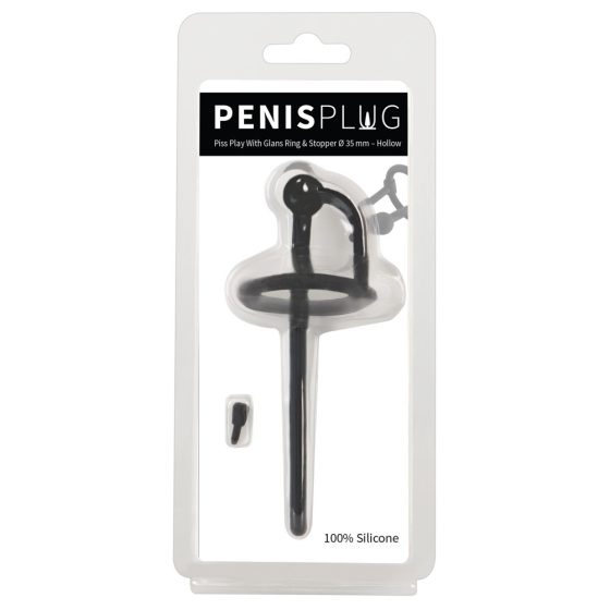 Penisplug - Silikon Harnröhrendilatator mit Eichelring (0,6mm) - Schwarz