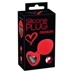   You2Toys Plug M - Anal-Dildo mit schwarzem Stein und Herzform - Medium (Rot)