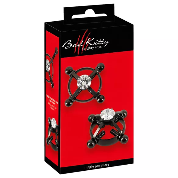 Bad Kitty - Drehbare Nippel-Schmuckstücke (Strass) - Schwarz