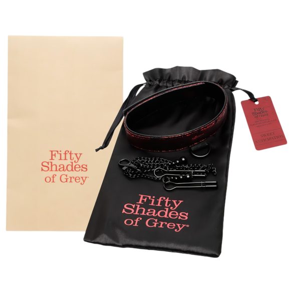 Fifty Shades of Grey - Halsband & Nippelklemmen (Schwarz-Rot)