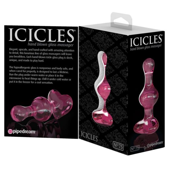 Icicles No. 75 - Anal dildo aus Glas mit Herzdesign (rosa)
