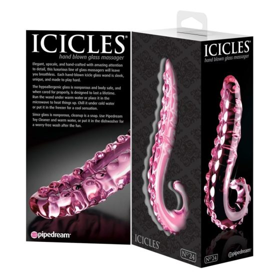 Icicles Nr. 24 - gerippter Glasdildo in Zungenform (pink)