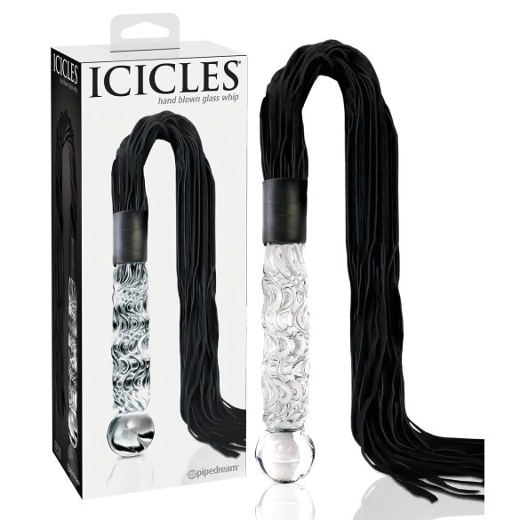 Icicles No. 38 - Lederpeitsche & Glasdildo (klar-schwarz)