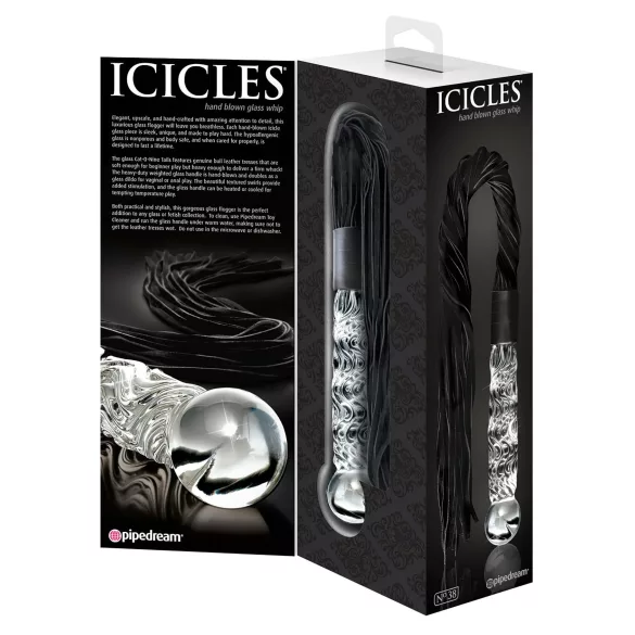 Icicles Nr. 38 - Lederpeitsche und Glasdildo (transparent-schwarz)