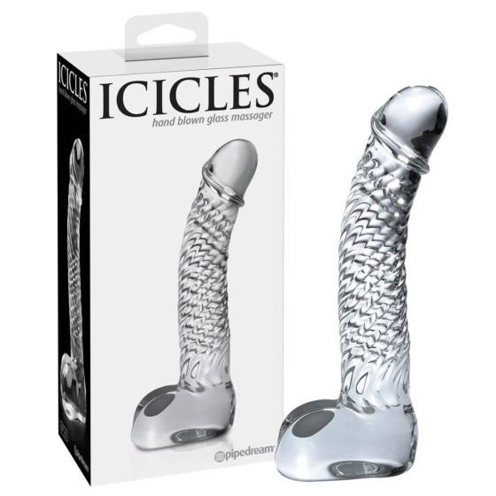 Icicles Nr. 61 - Hoden und Penis aus Glas Dildo (transparent)