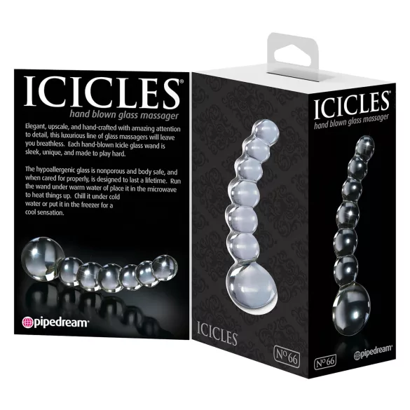 Icicles No. 66 - Gebogener, kugeliger Glasdildo (transparent)