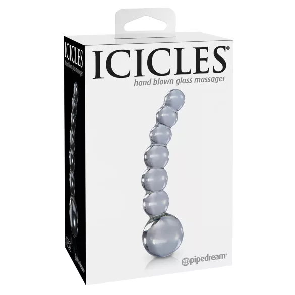 Icicles No. 66 - Gebogener, kugeliger Glasdildo (transparent)