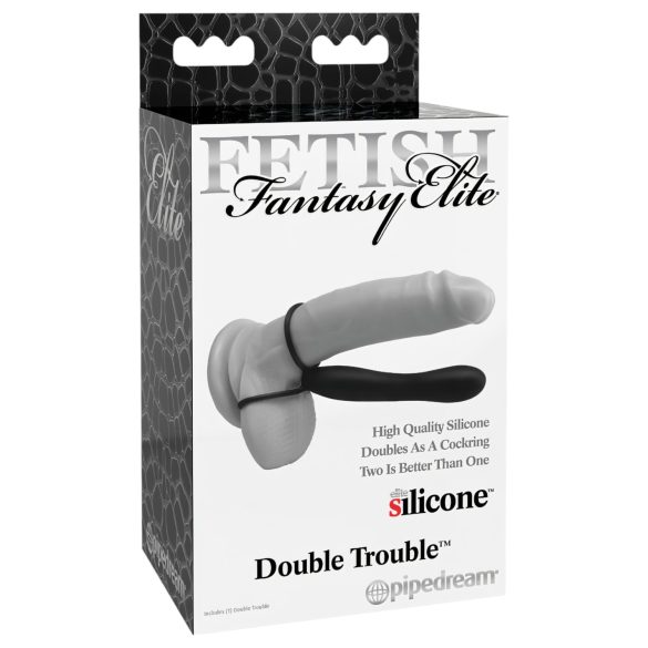 Fetisch Double Trouble – Hoden- & Penisring mit Dildo (schwarz)