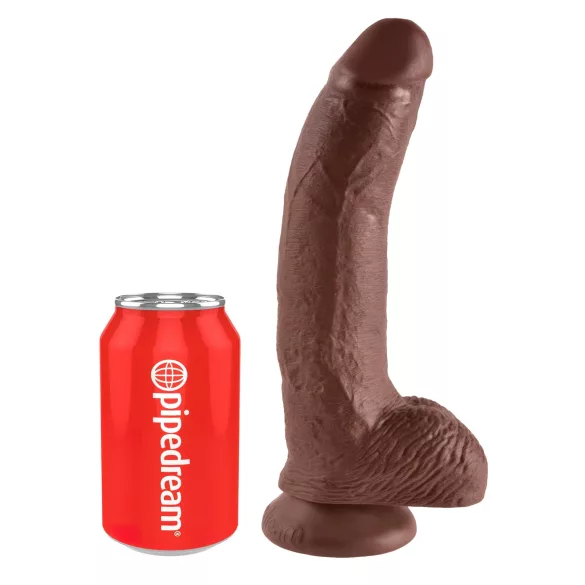 King Cock 9 - großer Saugnapf-Dildo mit Hoden (23cm) - braun