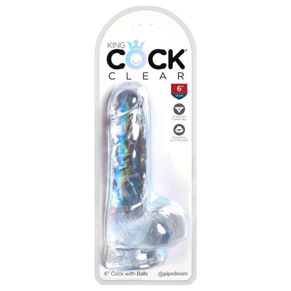 King Cock Clear 6 - Saugnapf, kleiner Hoden-Dildo (15 cm)