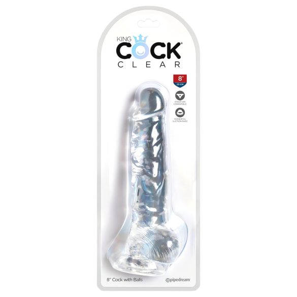 King Cock Clear 8 - Saugfuß-Dildo mit Hoden (20 cm)