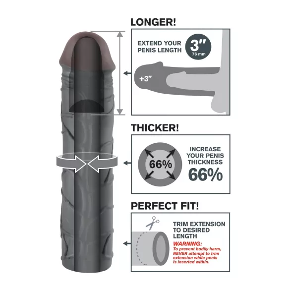 Pipedream - X-TENSION Mega 3 - realistische Penishülle (22,8 cm, schwarz)