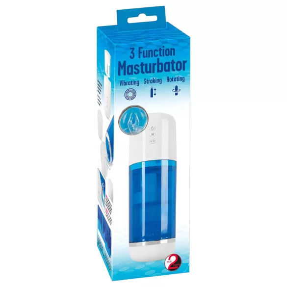 You2Toys - Akku-betriebener, rotierend-stoßender Masturbator (blau-weiß)