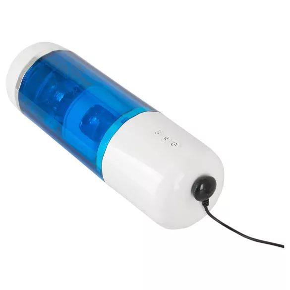 You2Toys - Akku-betriebener, rotierend-stoßender Masturbator (blau-weiß)