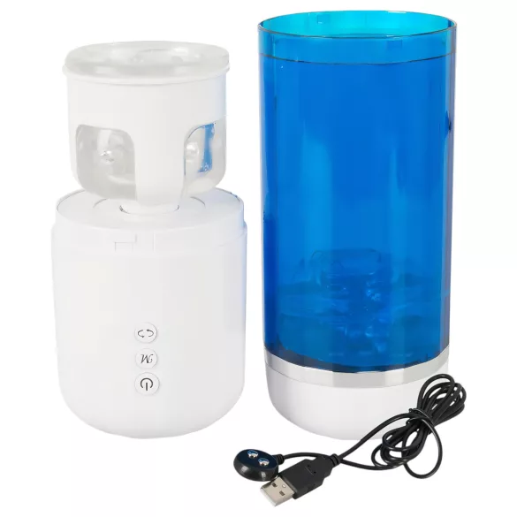 You2Toys - Akku-betriebener, rotierend-stoßender Masturbator (blau-weiß)