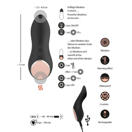 You2Toys CUPA - akkubetriebener, wärmender Klitoris-Vibrator (schwarz)