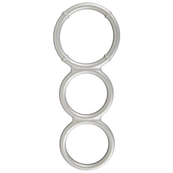 You2Toys - Dreifacher Silikon-Penis- und Hodenring mit Metalleffekt (Silber)