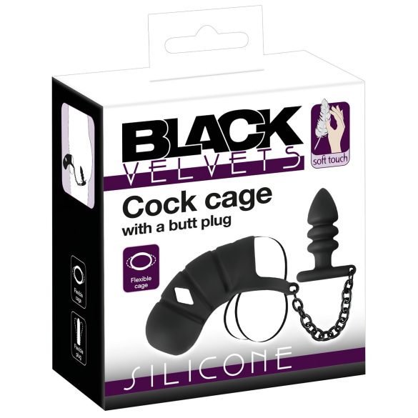 Black Velvet - Silikon Penis Käfig mit Analplug (schwarz)
