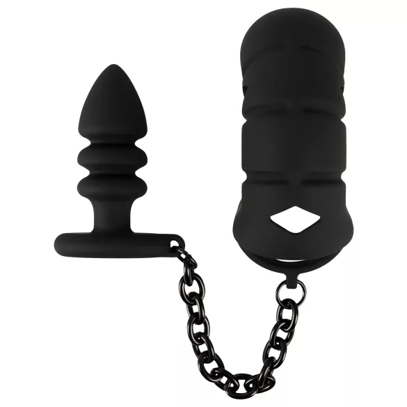 Black Velvet - Silikon Penis Käfig mit Analplug (schwarz)