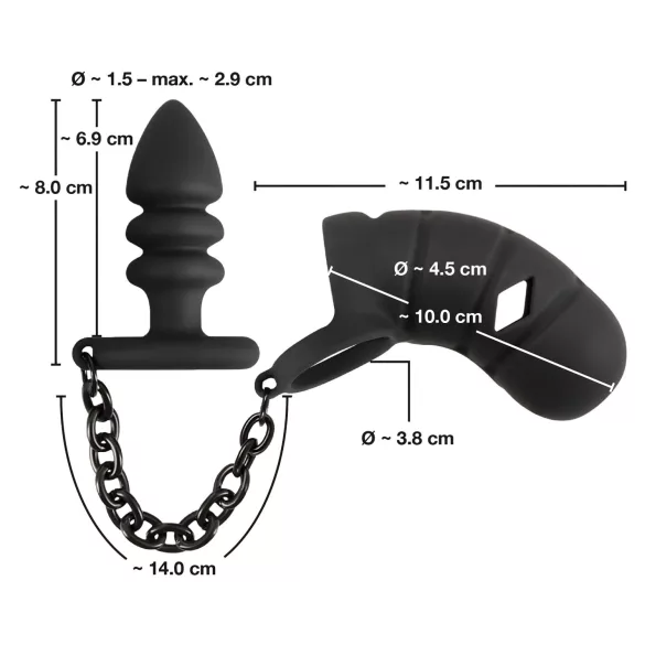 Black Velvet - Silikon Penis Käfig mit Analplug (schwarz)