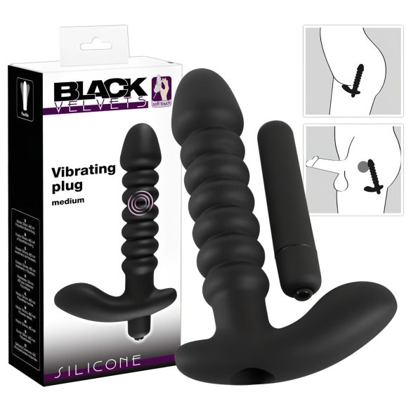 Black Velvet gerippter Vibrator - mittelgroß (schwarz)