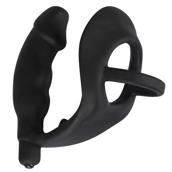 Black Velvet - Anale Vibrator mit Penis- und Hodenring (schwarz)