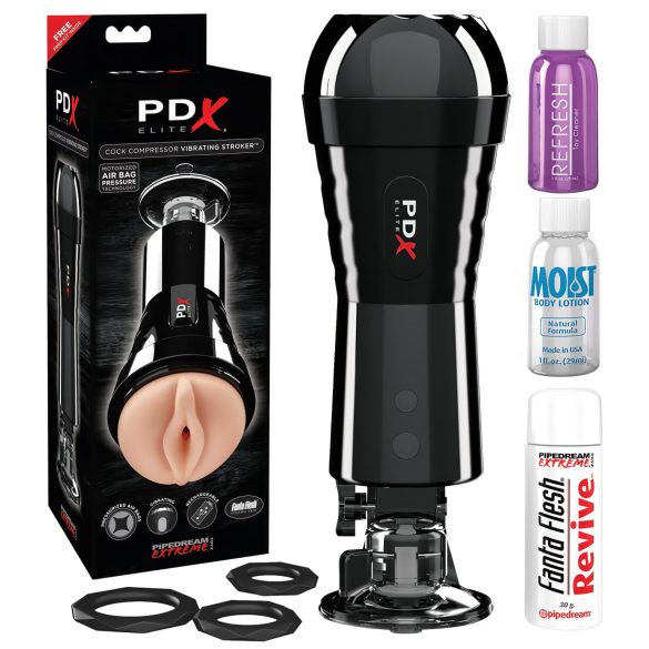 PDX Cock Compressor - saugend, vibrierender Pussy-Masturbator (schwarz)