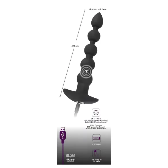Black Velvet - Wiederaufladbarer 5-Perlen Analvibrator (schwarz)