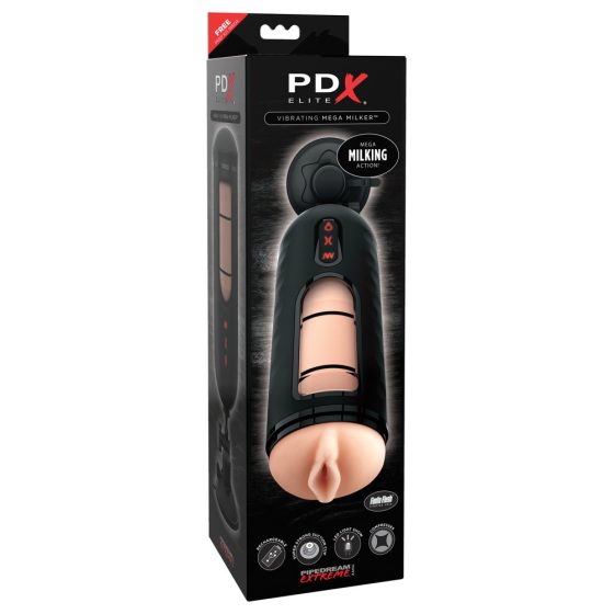PDX Elite Mega Milker - vibrierender, penismelkender Masturbator (schwarz)