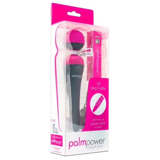 PalmPower Wand - USB-betriebener Massagevibrator mit Powerbank (pink-grau)