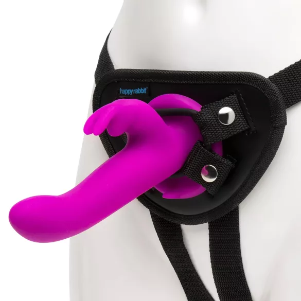 Happyrabbit Strap-On - Hasen-Vibrator zum Umschnallen mit Klitorisstimulator (lila)