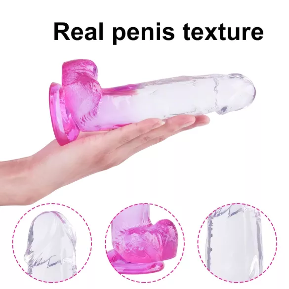 Sunfo - Saugnapf-Dildo mit Hoden - 22cm (transparent-lila)