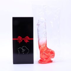   Sunfo - Saugnapf, realistischer Dildo mit Hoden - 21cm (transparent-rot)