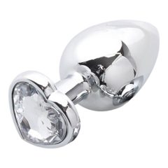   Sunfo - Metall-Analplug mit herzförmigem Stein (Silber-Weiß)