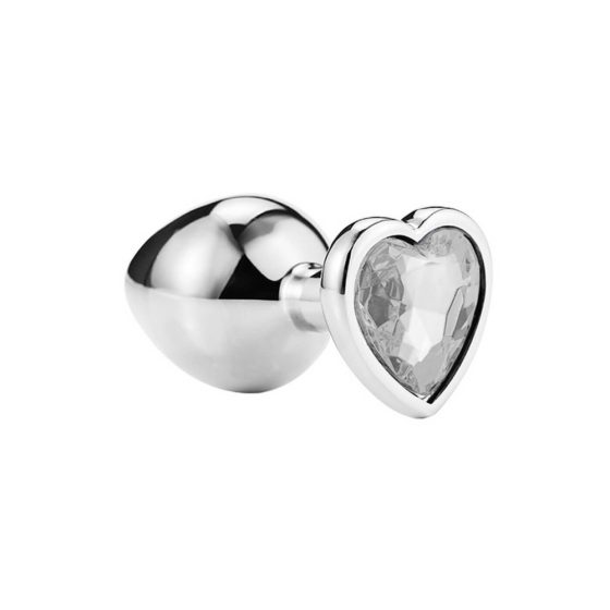 Sunfo - Metall-Analplug mit herzförmigem Stein (Silber-Weiß)
