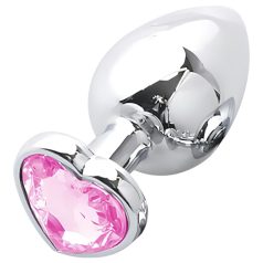 Sunfo - Metall Anal Plug mit Herzstein (Silber-Pink)