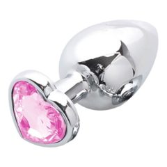   Sunfo - Metall Analplug mit herzförmigem Stein (Silber-Pink)