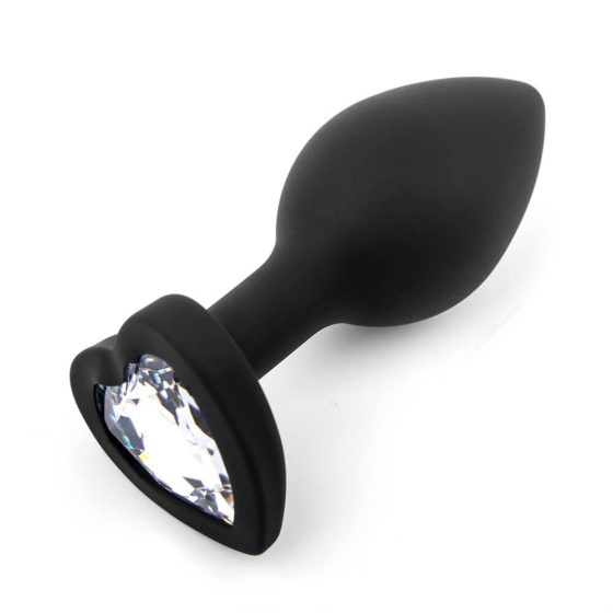 Sunfo - Silikon Anal-Dildo mit herzförmigem Stein (Schwarz-Weiß)
