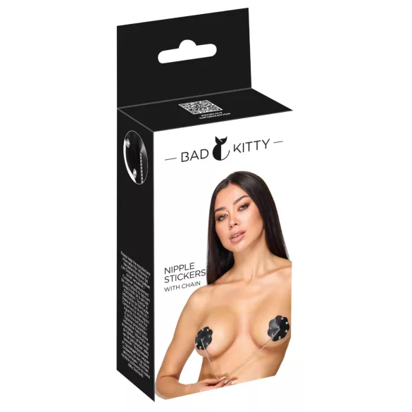 Bad Kitty - Brustwarzen-Sticker mit Nieten und Kette (schwarz)