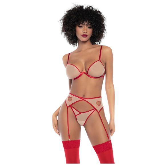 Mapalé - 3-teiliges BH-Set mit Ausschnitten (Rot-Natur) - (S/M)