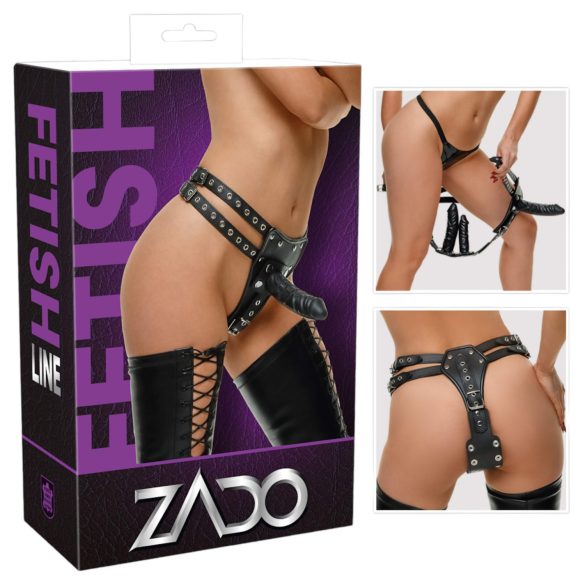 ZADO - Lederstraps mit 2 Dildos (schwarz) - L/XL